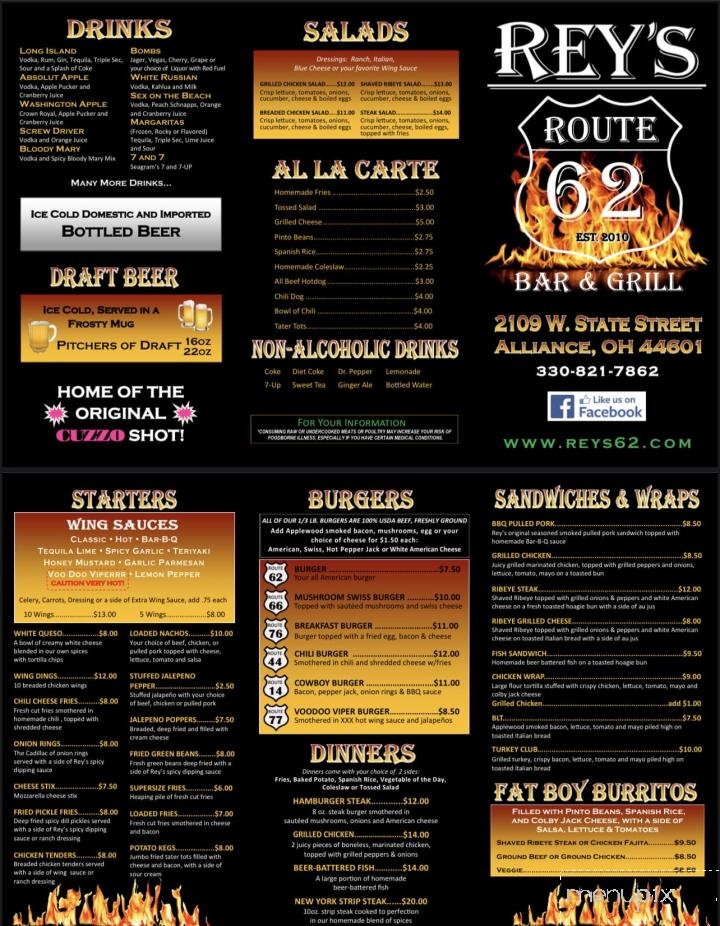 Rey's Route 62 Bar & Grill - Alliance, OH menu_pic