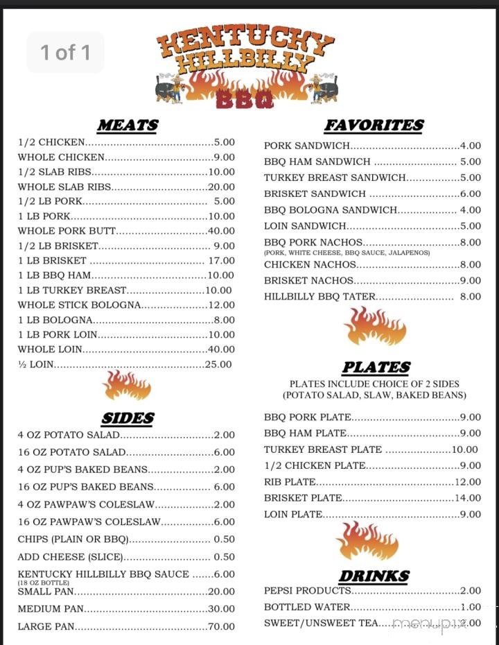 Kentucky Hillbilly BBQ - Wickliffe, KY menu_pic