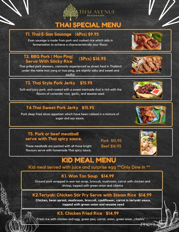 Thai Avenue Restaurant - Edmonton, AB menu_pic