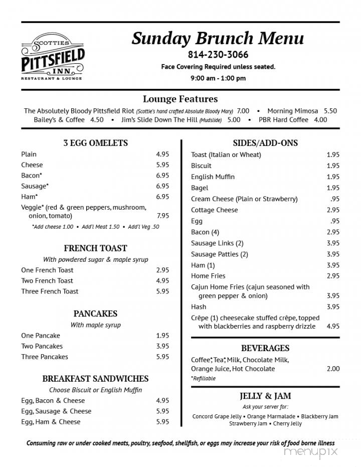 Scotties Pittsfield Inn Restaurant & Lounge - Pittsfield, PA menu_pic