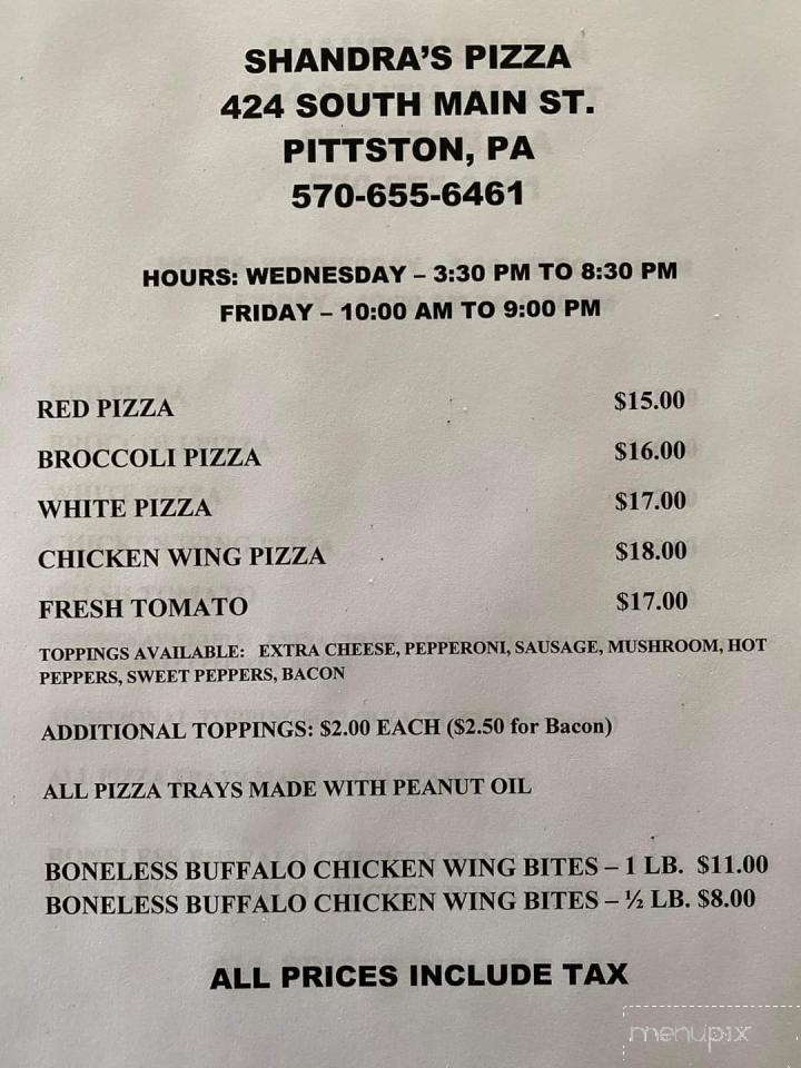Shandras Pizza - Pittston, PA menu_pic