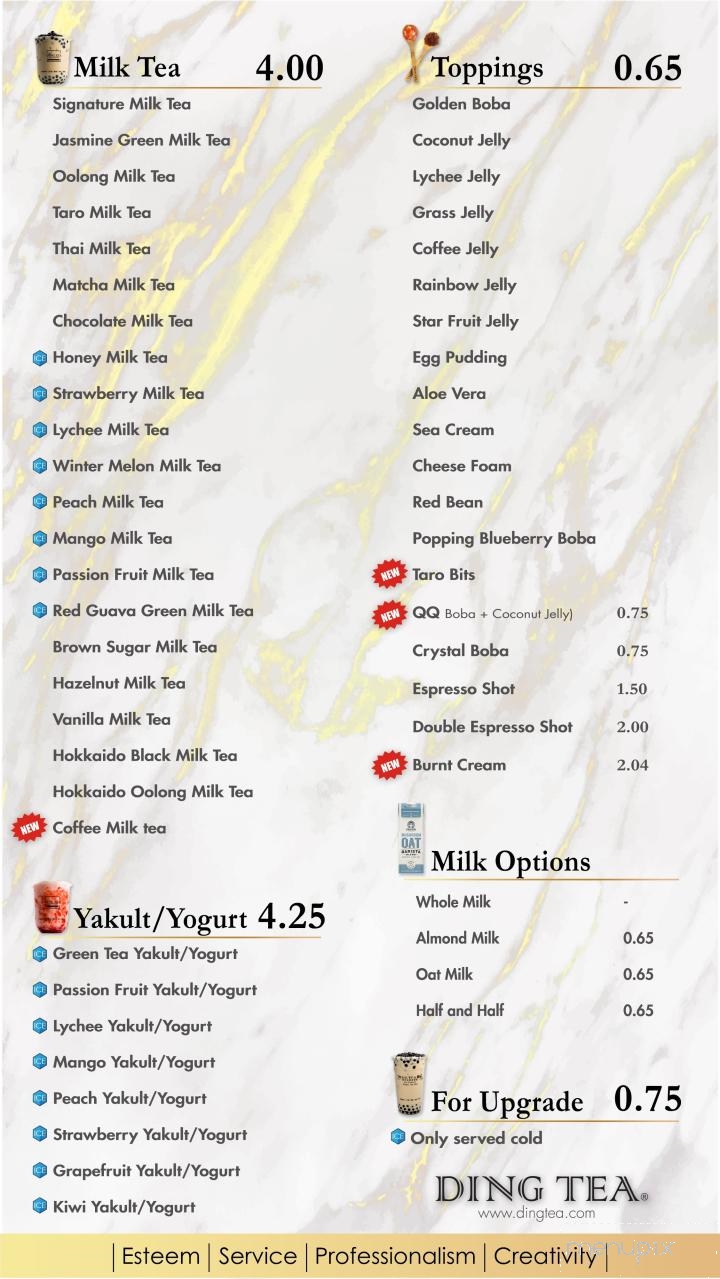 Ding Tea menu – SLC menu