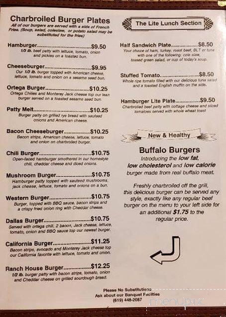 Ranch House Restaurant - Santee, CA menu_pic