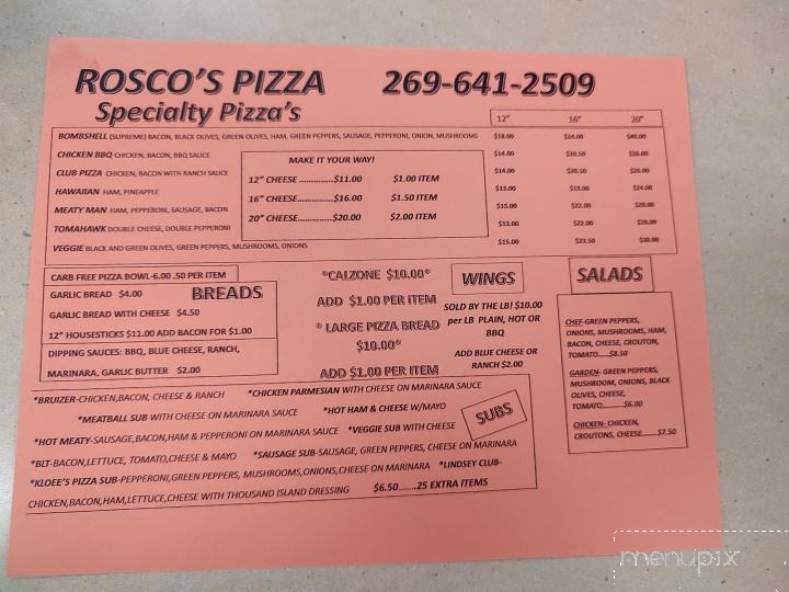 Rosco's Pizza - Union, MI menu_pic