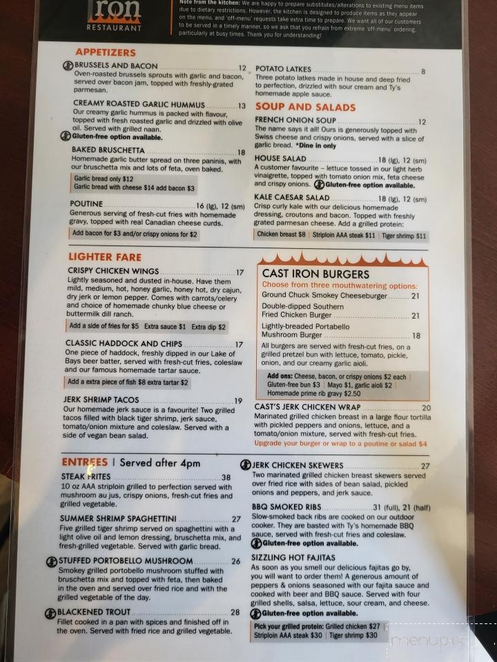 Cast Iron Restaurant - Baysville, ON menu_pic
