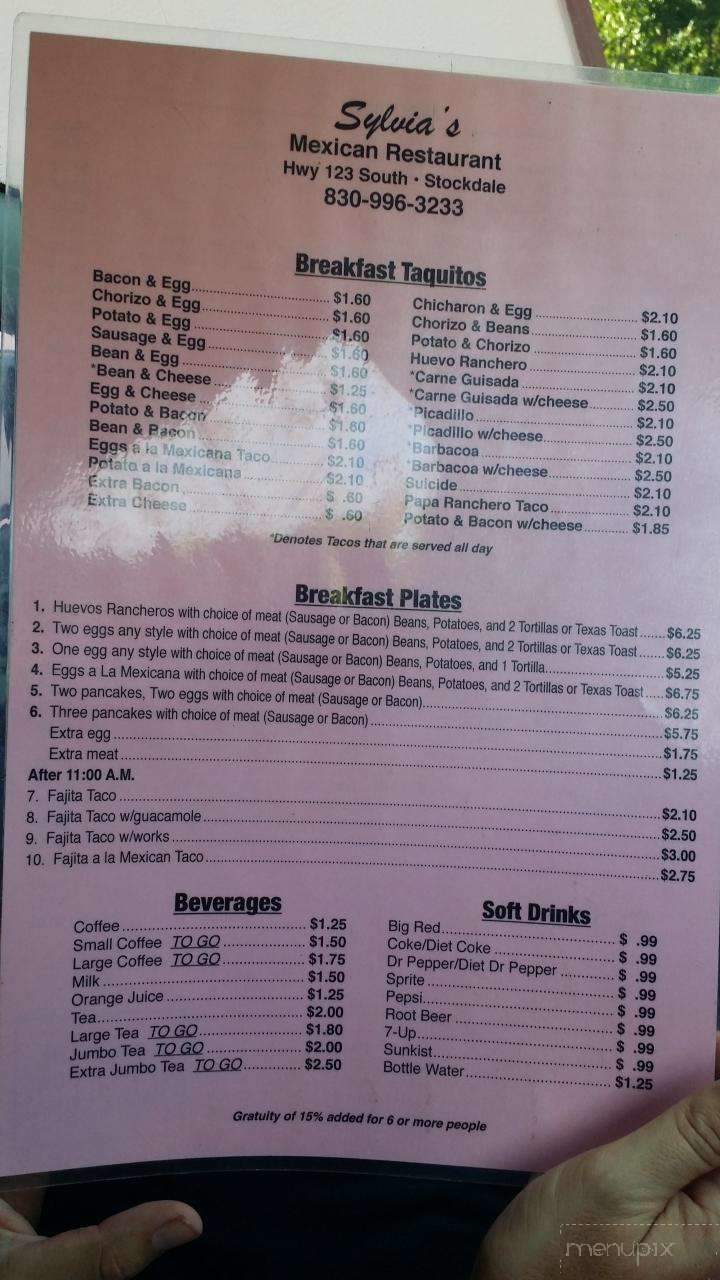 Sylvia's Mexican Restaurant - Stockdale, TX menu_pic