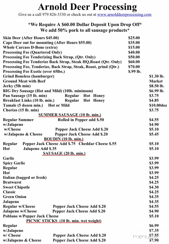 Arnold Deer Processing - Hempstead, TX menu_pic