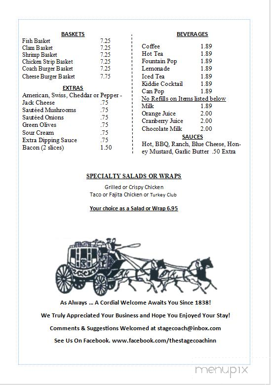 Stagecoach Inn - Marshall, MI menu_pic