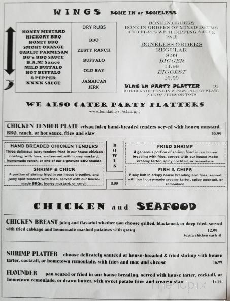 Bull Daddy's Restaurant, Bar, and Gameroom - Appomattox, VA menu_pic