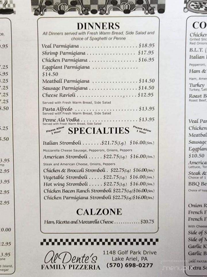 Al Dentes Pizzaria - Lake Ariel, PA menu_pic