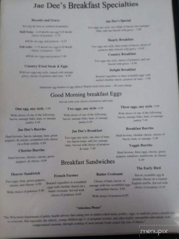 Jaedee's - Glen Flora, WI menu_pic