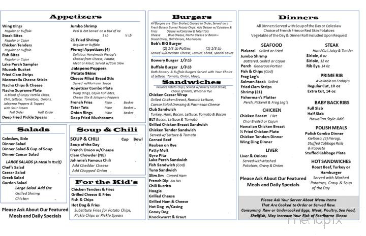 Johnnie Lega's Restaurant & Tavern - Algonac, MI menu_pic