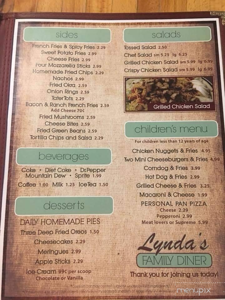Lynda's Family Diner - Olmsted, IL menu_pic