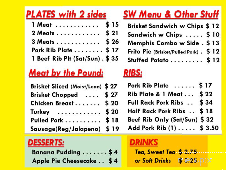 The Shack, BBQ - Lubbock, TX menu_pic
