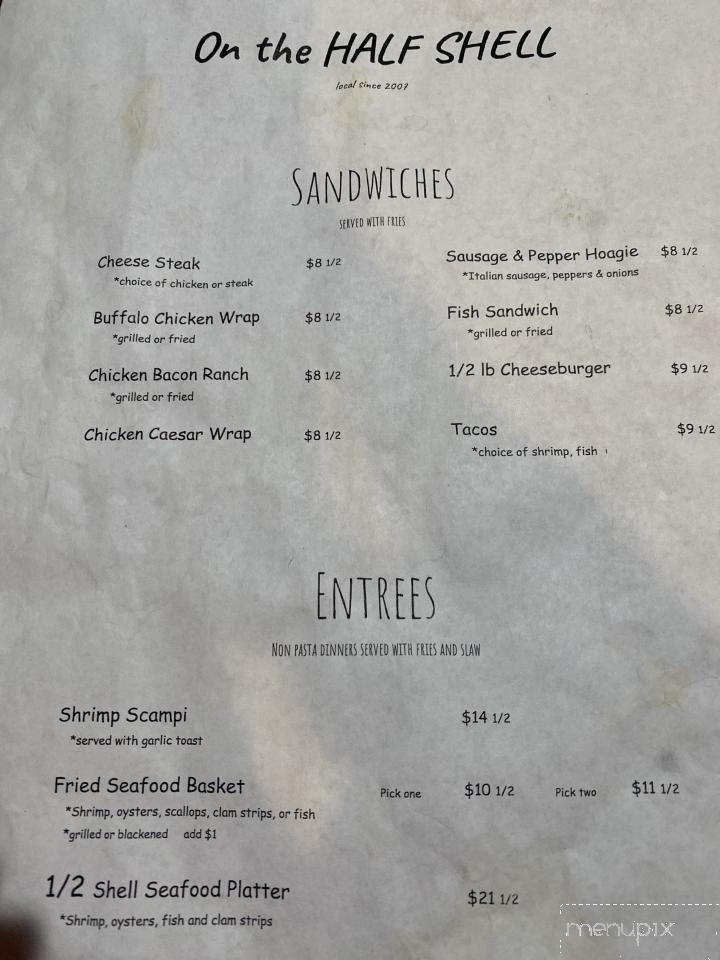 On the Half Shell - Murrells Inlet, SC menu_pic
