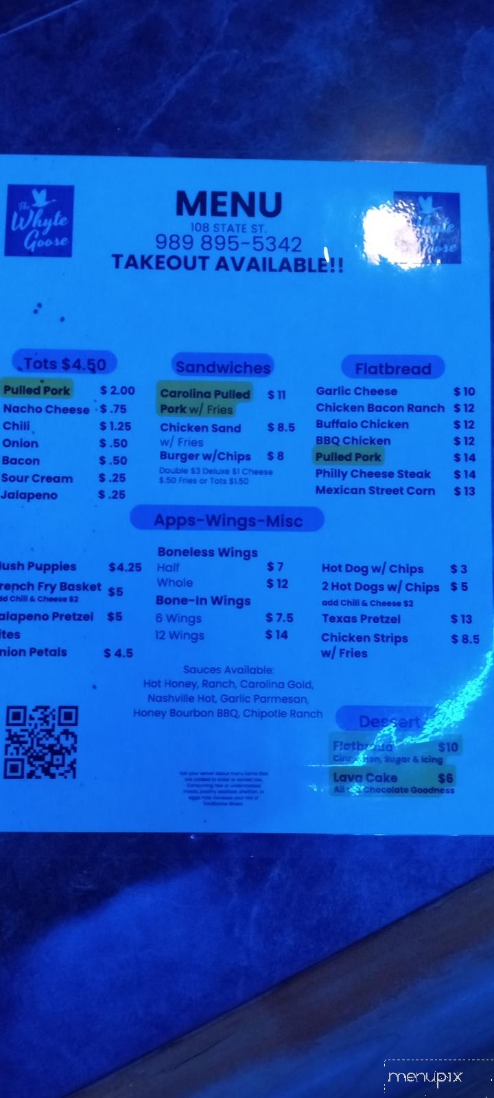 Whyte Goose Inn - Bay City, MI menu_pic
