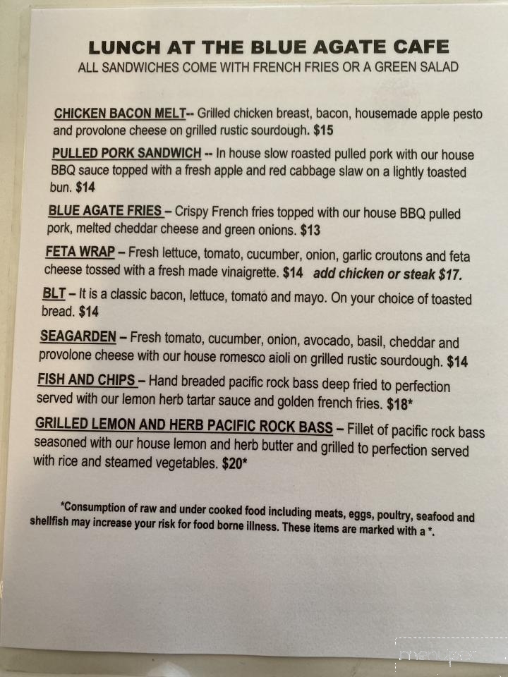 Blue Agate Cafe - Oceanside, OR menu_pic