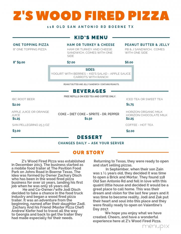 Z's Wood Fired Pizza - Boerne, TX menu_pic