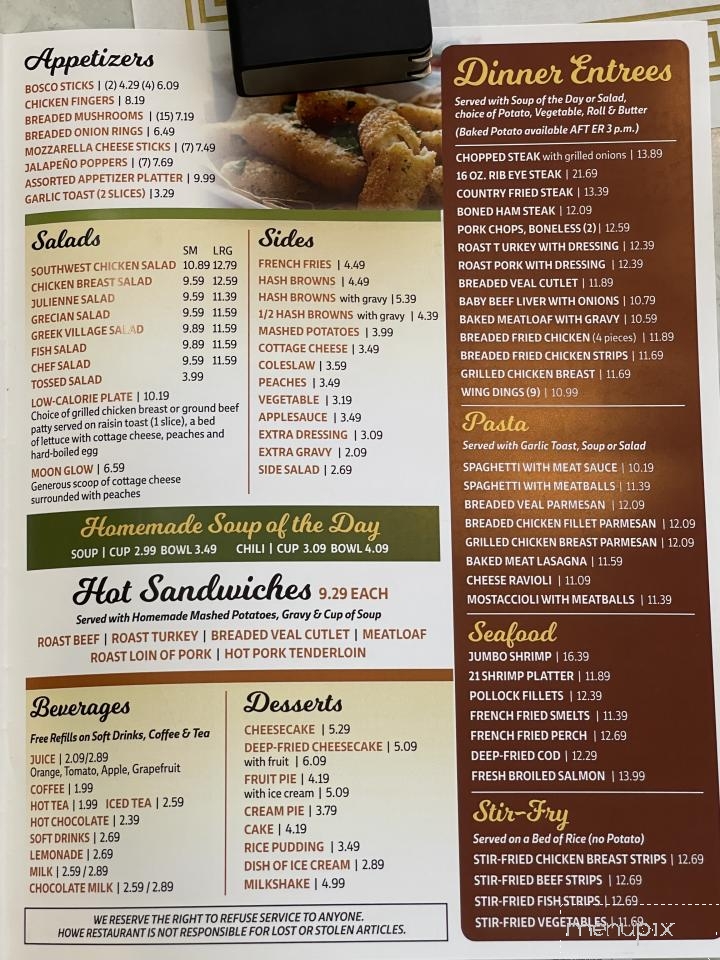 Howe Restaurant - Howe, IN menu_pic