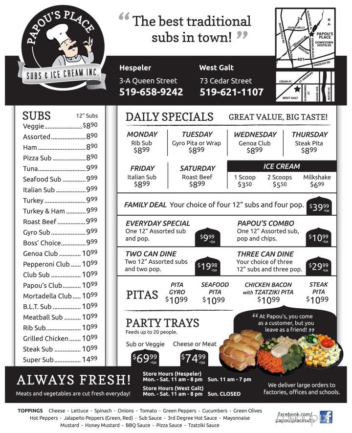 Papou's Place - Cambridge, ON menu_pic