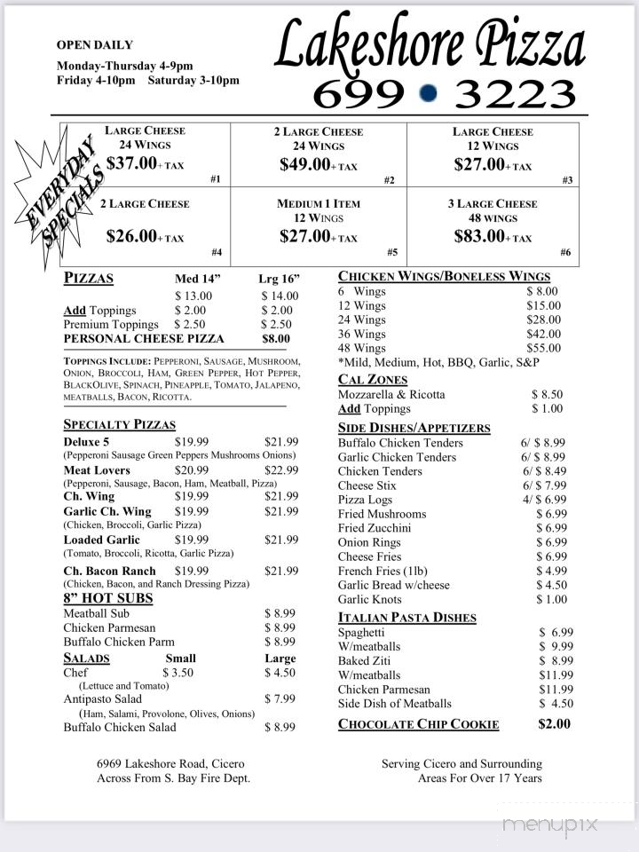 Lakeshore Pizza - Cicero, NY menu_pic