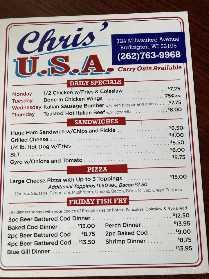 Chris's USA - Burlington, WI menu_pic