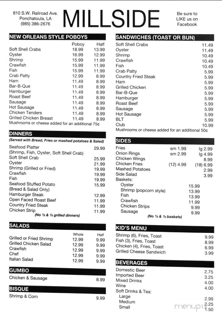 Millside Restaurant & Bar - Ponchatoula, LA menu_pic