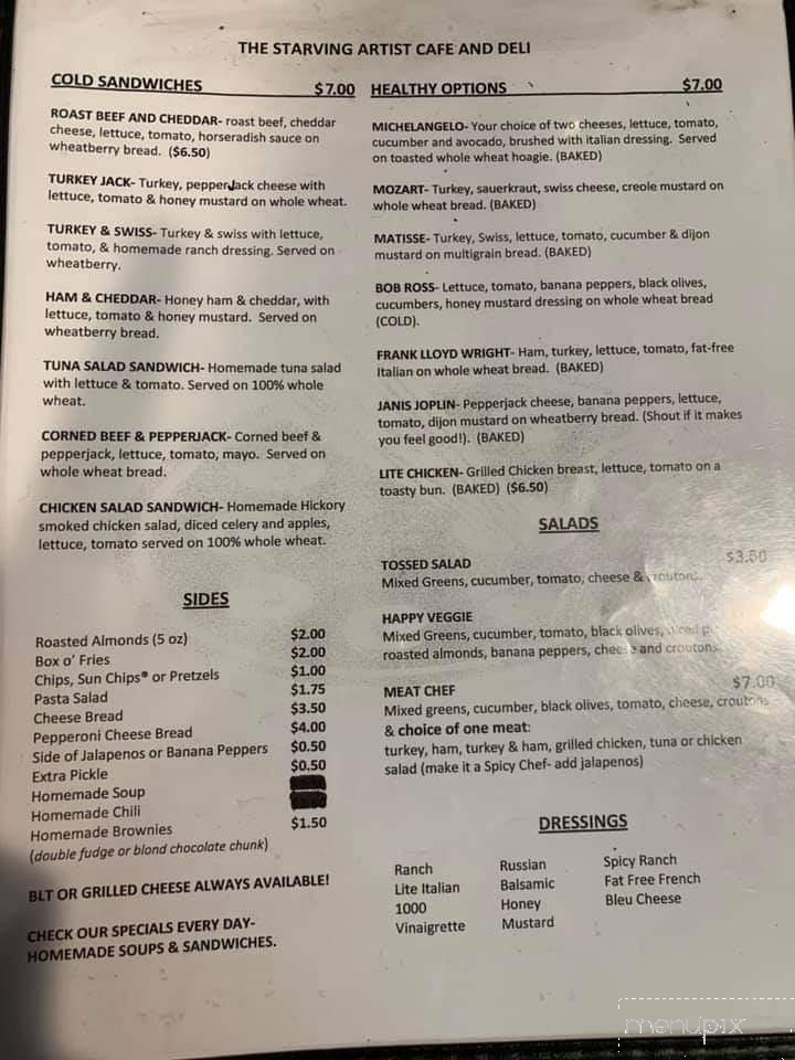 Menu of Starving Artists Cafe & Deli in Louisville, KY 40222