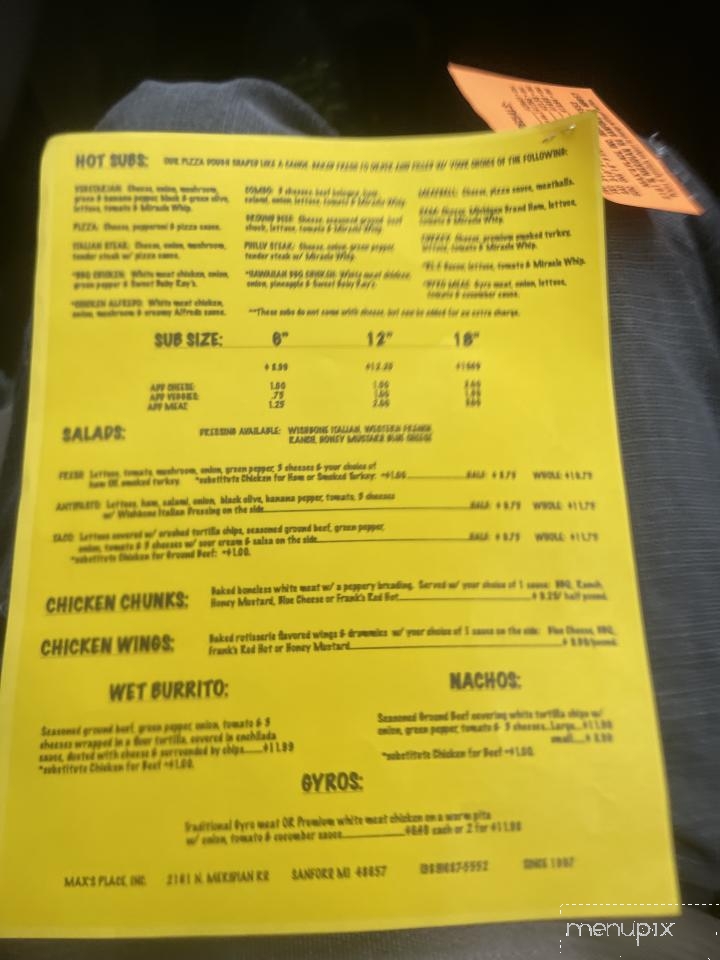 Max's Place - Sanford, MI menu_pic