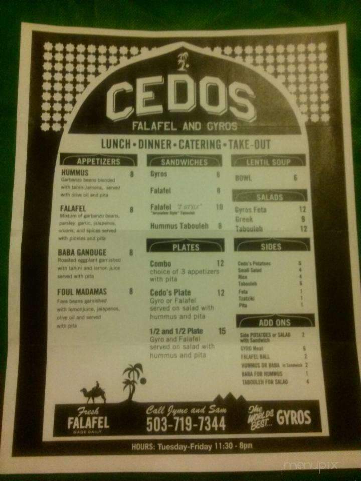 Cedo's Falafel and Gyros - Portland, OR menu_pic