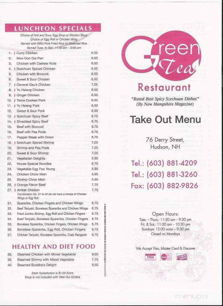Green Tea Chinese Restaurant - Hudson, NH menu_pic