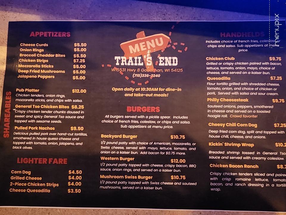 Trails End - Goodman, WI menu_pic