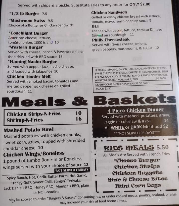 Coachlight Bar & Grill - Shawano, WI menu_pic