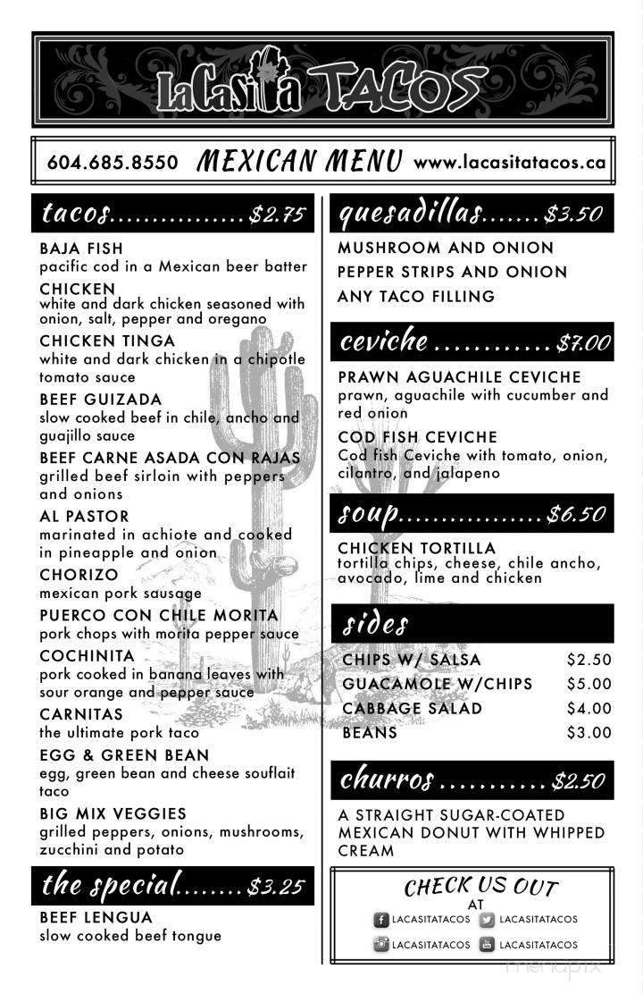 La Casita Tacos - Vancouver, BC menu_pic