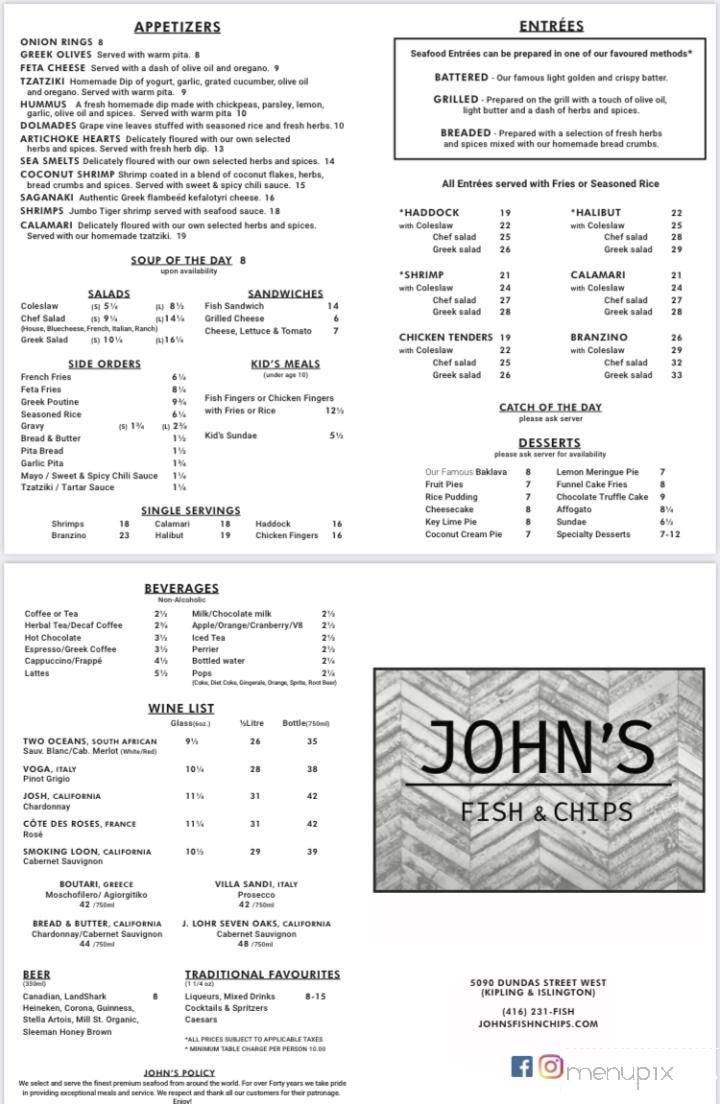 John's Fish & Chips - Toronto, ON menu_pic