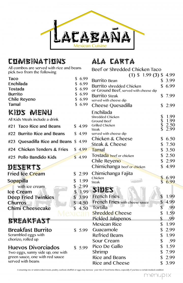 La Cabana - Irvine, KY menu_pic