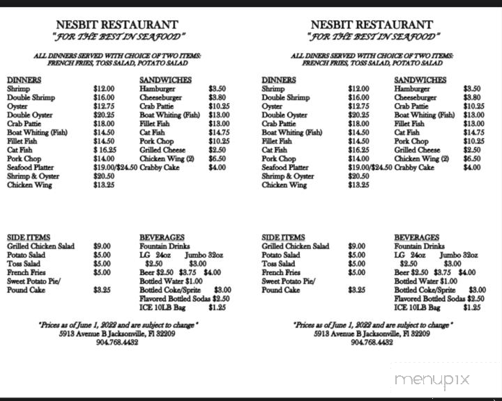 Nesbit Restaurant - Jacksonville, FL menu_pic