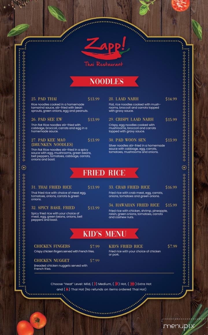 Zapp Thai Restaurant - Greenfield, IN menu_pic