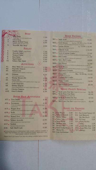 Taki Japanese Cuisine - Hermitage, TN menu_pic