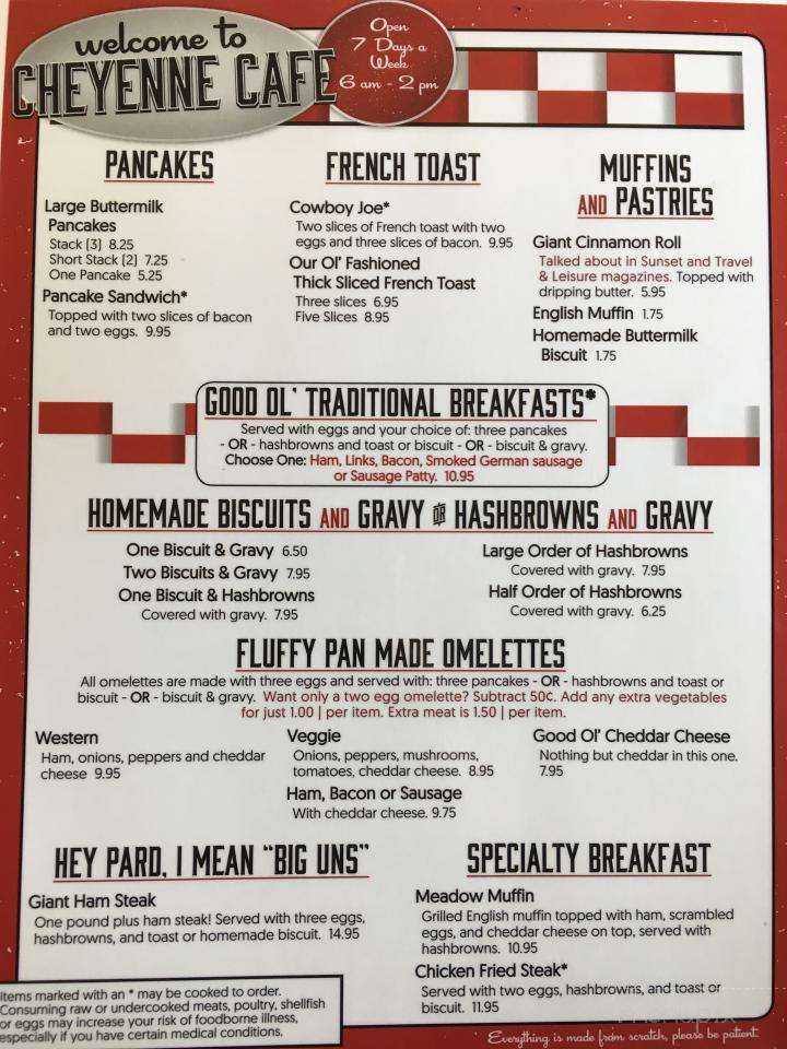 Cheyenne Cafe - Joseph, OR menu_pic