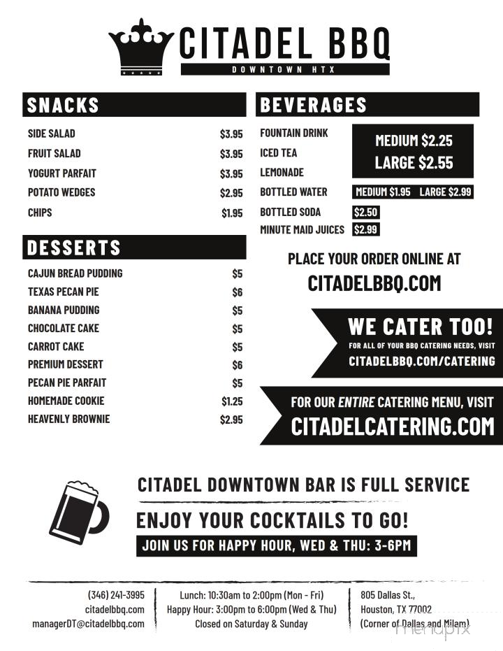 Citadel BBQ - Houston, TX menu_pic
