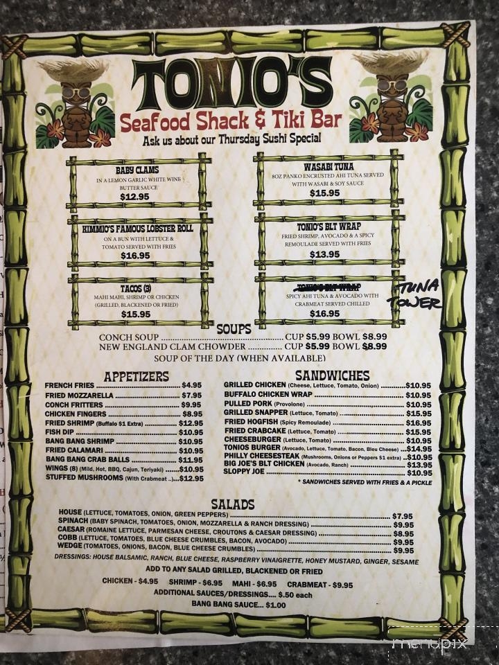 Tonio's Seafood Shack And Tiki Bar - Summerland Key, FL menu_pic