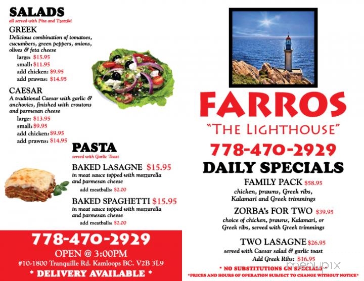 Farros - Kamloops, BC menu_pic