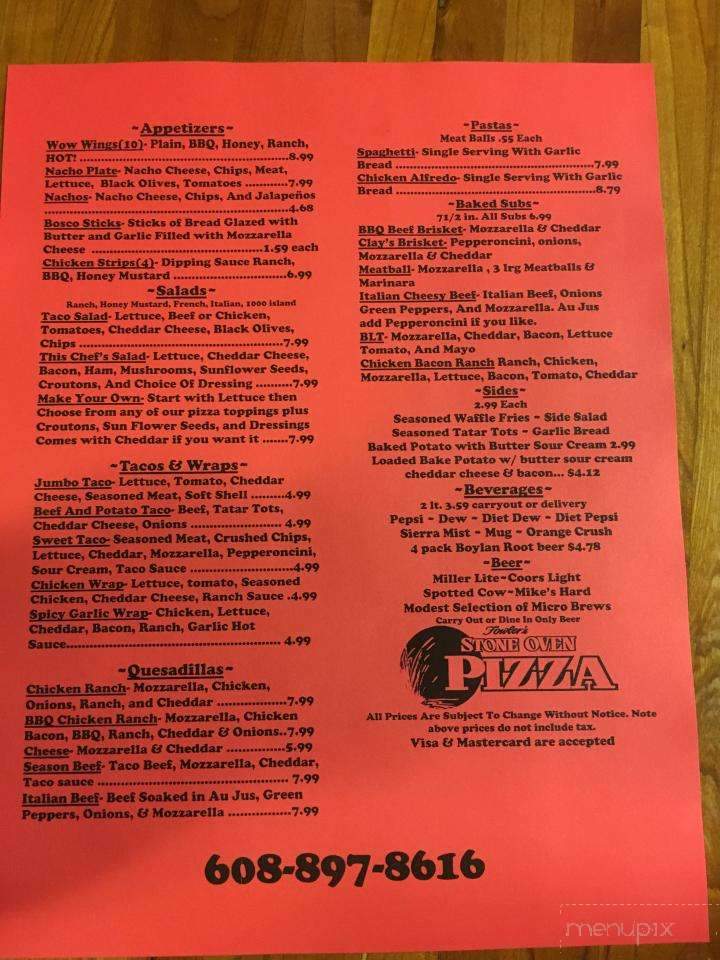 Fowler's Stone Oven Pizza - Brodhead, WI menu_pic