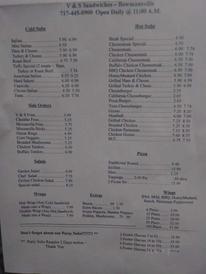 V & S Express - Bowmansville, PA menu_pic