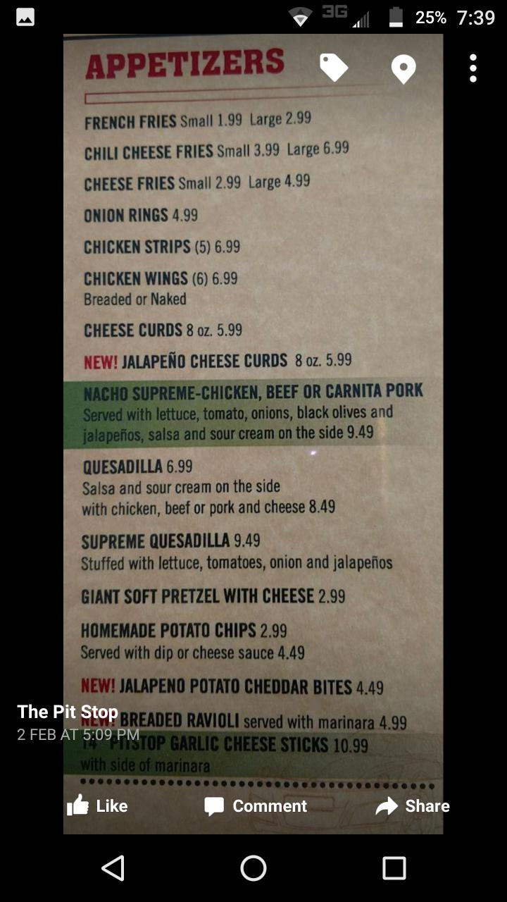 Pit Stop - Greenland, MI menu_pic