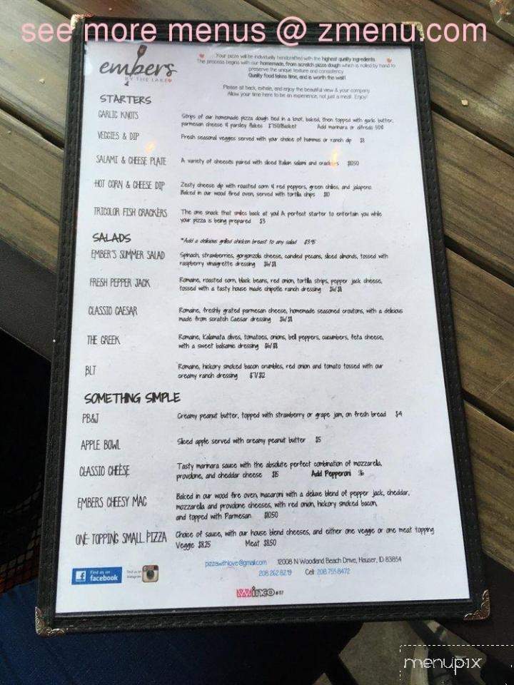 Embers By the Lake - Hauser, ID menu_pic