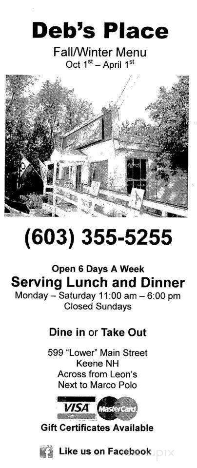 Deb's Place - Keene, NH menu_pic