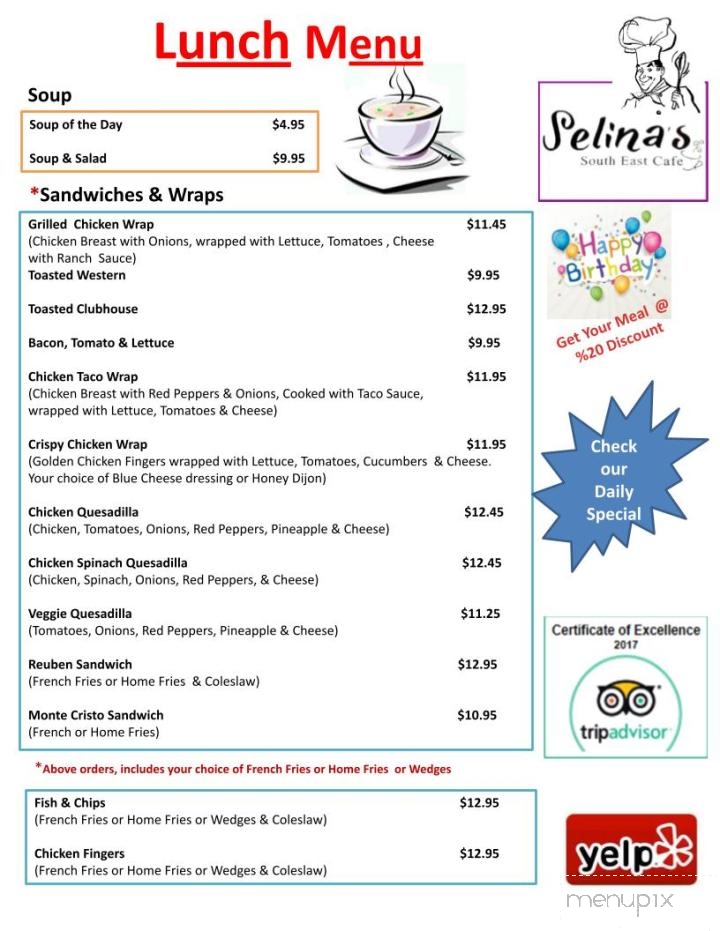 Selina's South East Cafe - Sarnia, ON menu_pic
