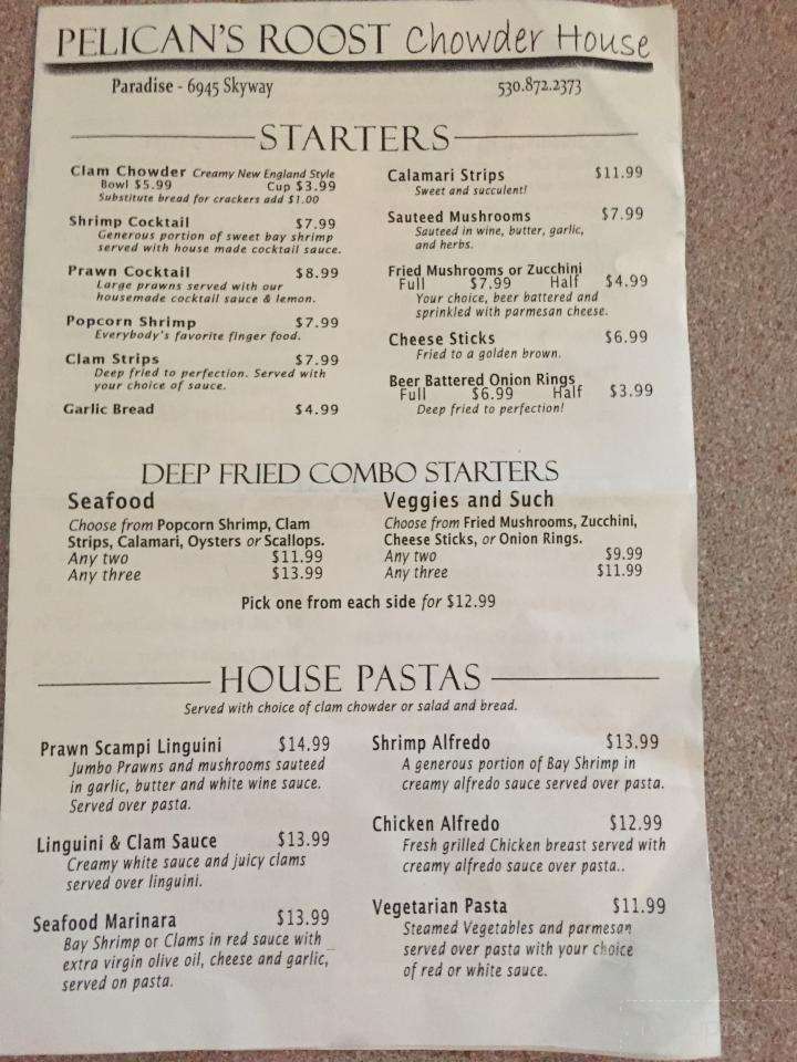 Pelicans Roost Chowder House - Paradise, CA menu_pic